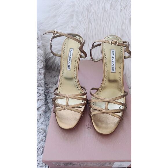 Manolo Blahnik 100mm metallic-effect leather sandals EU39.5 - Picture 2 of 9